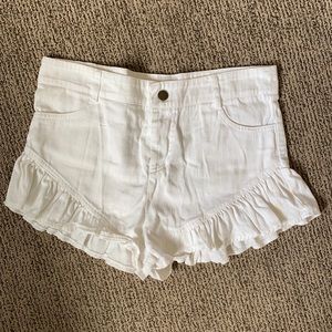 white denim high rise shorts